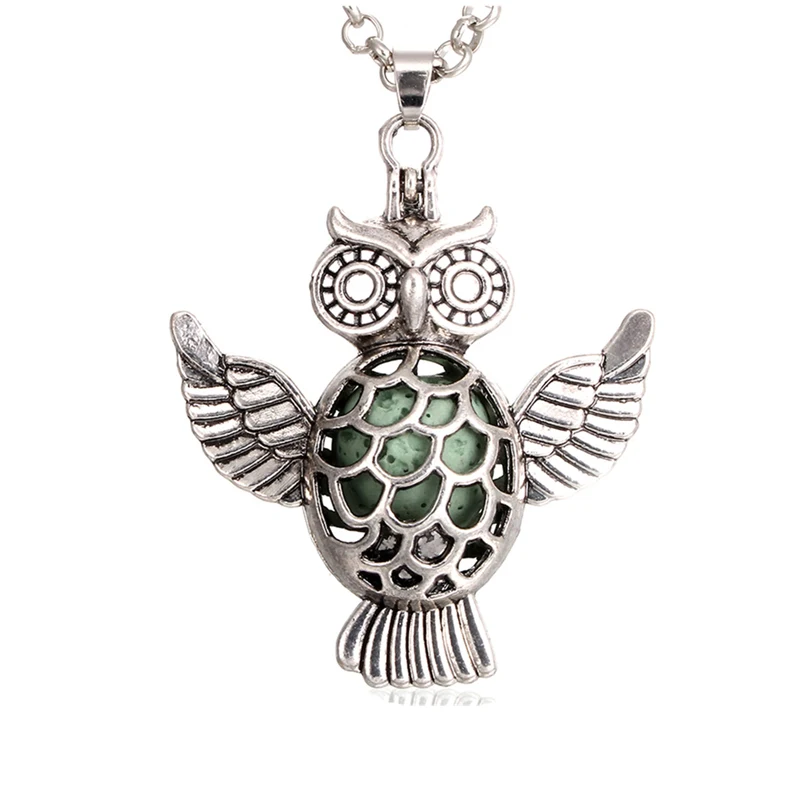 Owl-3 1 шт. винтажный Сова звезда Черепаха Дерево жизни медальон вызывающий ангела эфирное масло ожерелье с кулоном-диффузором ароматическое ожерелье вулканическая порода - Окраска металла: Owl-3