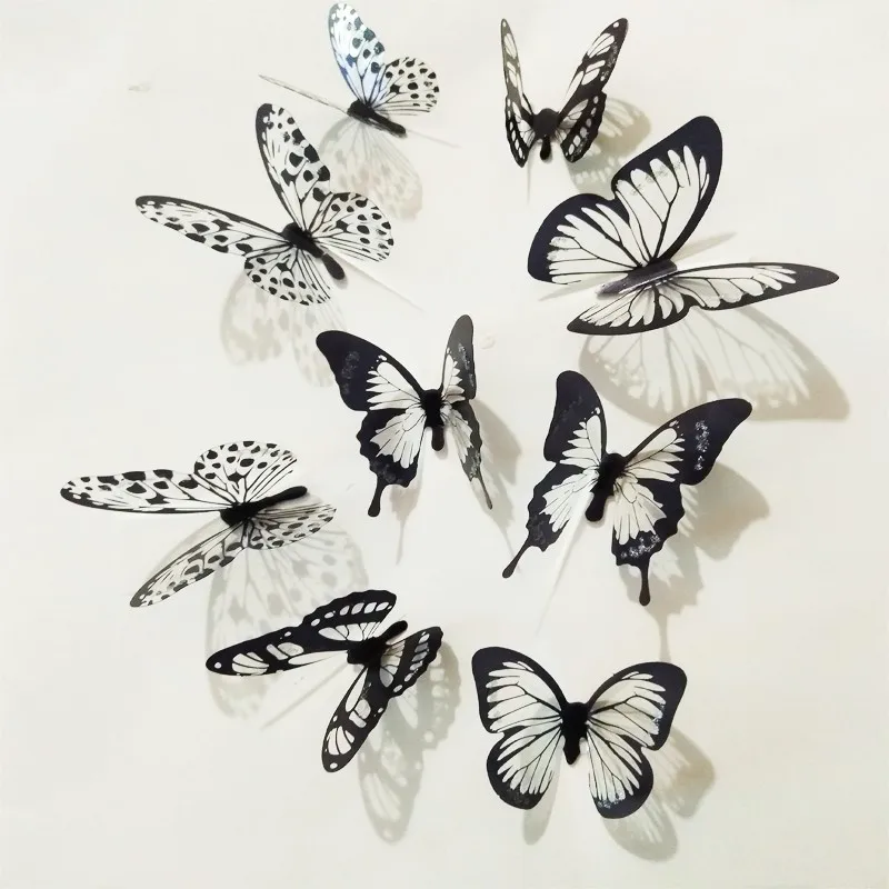 

18pcs Black/White Crystal Butterfly Sticker Art Decal Home Decor Wall Mural Stickers DIY Decal Christmas Wedding Decoration Gift