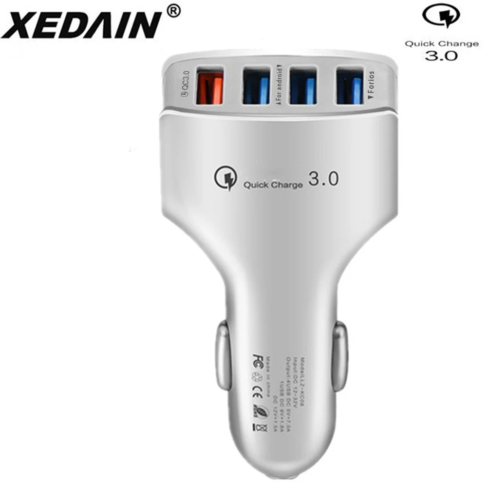 White Not Cable XEDAIN 36 Вт 4 порта USB Автомобильное зарядное устройство прикуриватель Адаптивное QC3.0 быстрое зарядное устройство Быстрая умная Зарядка для samsung huawei iPhone Plus - Тип штекера: White Not Cable