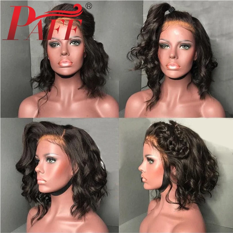 PAFF Gluesess Malaysia Deep Part 13*6 Lace Front Human Hair Wigs 130% Density Remy Short Body Wave Wig With Baby | Шиньоны и парики