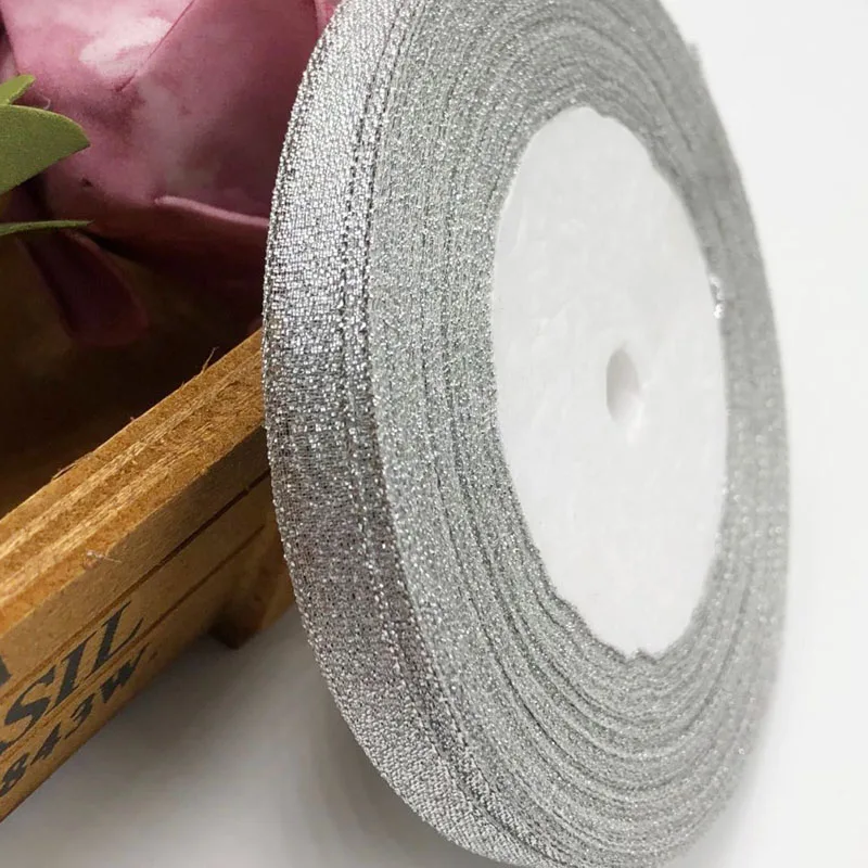 10 mm Silver 25 Y Золотая и серебряная лента ручной работы 25 ярдов 22 м металлический блеск свадебное Рождественское украшение DIY лямки карты подарочная упаковка - Цвет: 10 mm Silver 25 Y