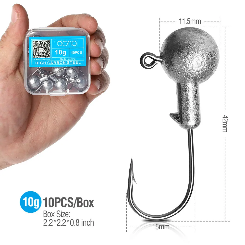 10g DONQL 10 шт./кор. Lead Jig Head рыболовный крючок 1-20 г кривошипно Jig Head крючок для карпа, приманки для рыбалки, мягкие, червь рыболовные снасти аксессуары - Цвет: 10g