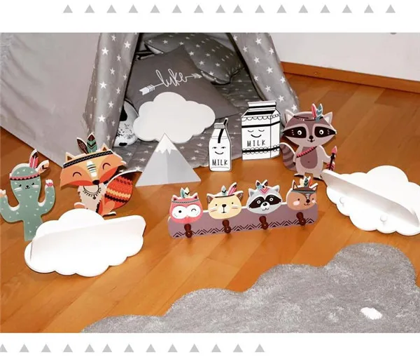 Лиса DIY настенная доска одежда и крючки для шляп мультфильм наклейка для хранения деревянная комната украшения скандинавские INS реквизит игрушка Дети Рождество