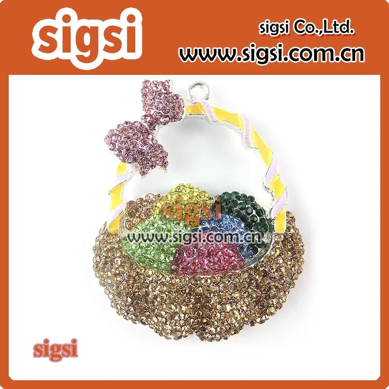 

High Quality Basket With Easter Egg Rhinestone Pendants Free Shipment