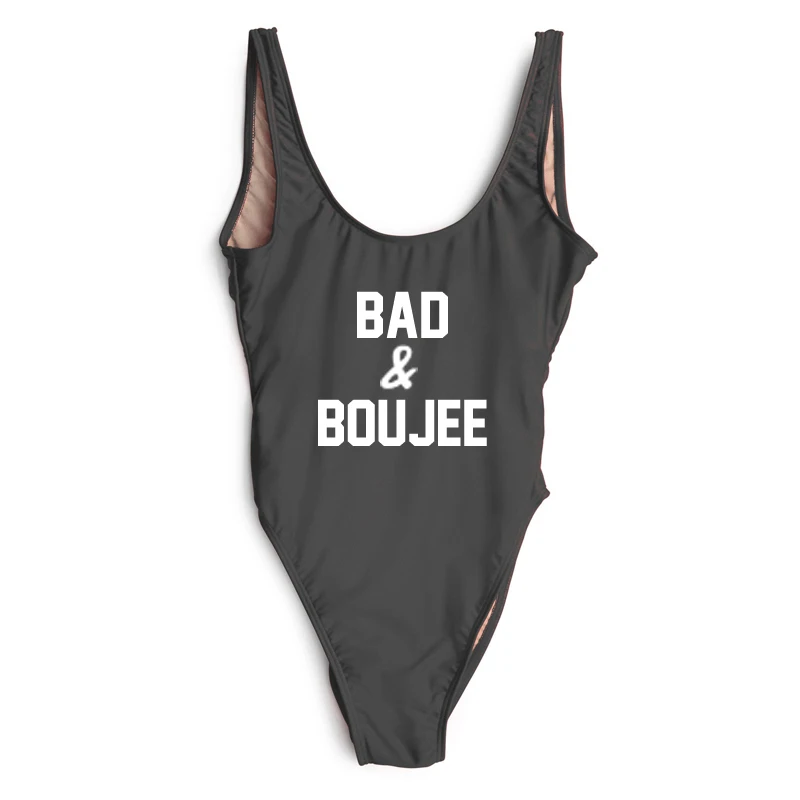 BAD & BOUJEE Цельный купальник с буквенным принтом сексуальный высоким вырезом и