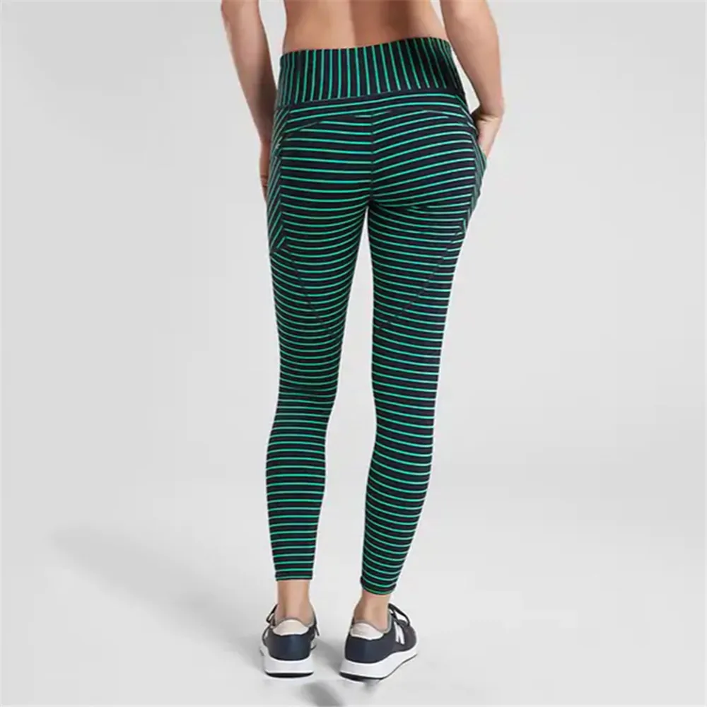 Штаны для йоги женские леггинсы полосатые эластичные хип хоп спортивные брюки с