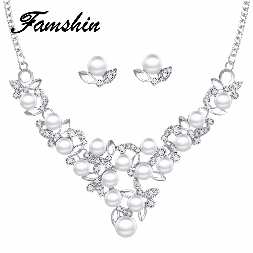 FAMSHIN Хрустальный цветок Цепочки и ожерелья серьги набор Золото Имитация