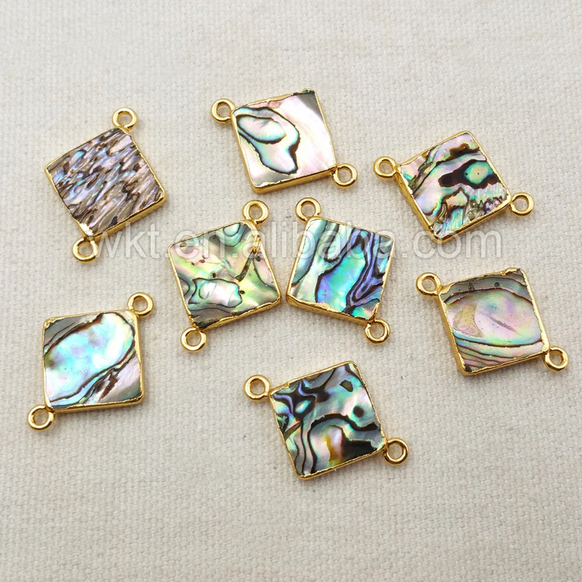 

WT-C202 Wholesale Amazing Rhombus Shape Design Shell Connectors Beautiful Abalone Shell with 24k gold electroplated 15mm
