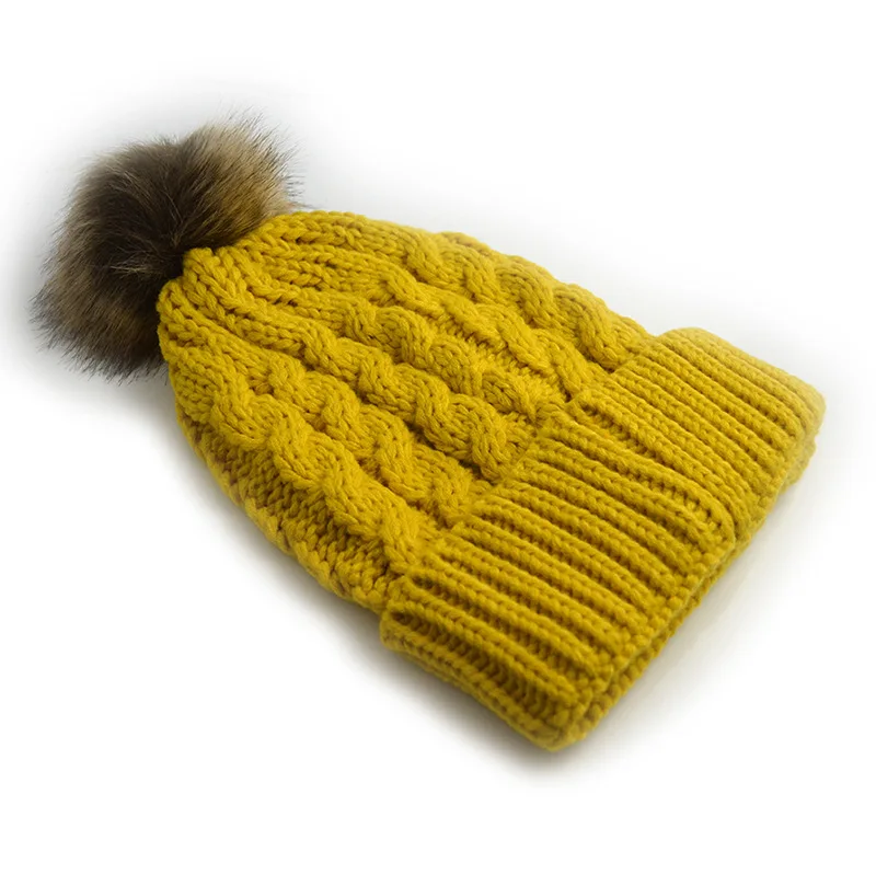 Новый пышной опушкой из искусственного меха Pom pom трикотажные Шапки шапки бини