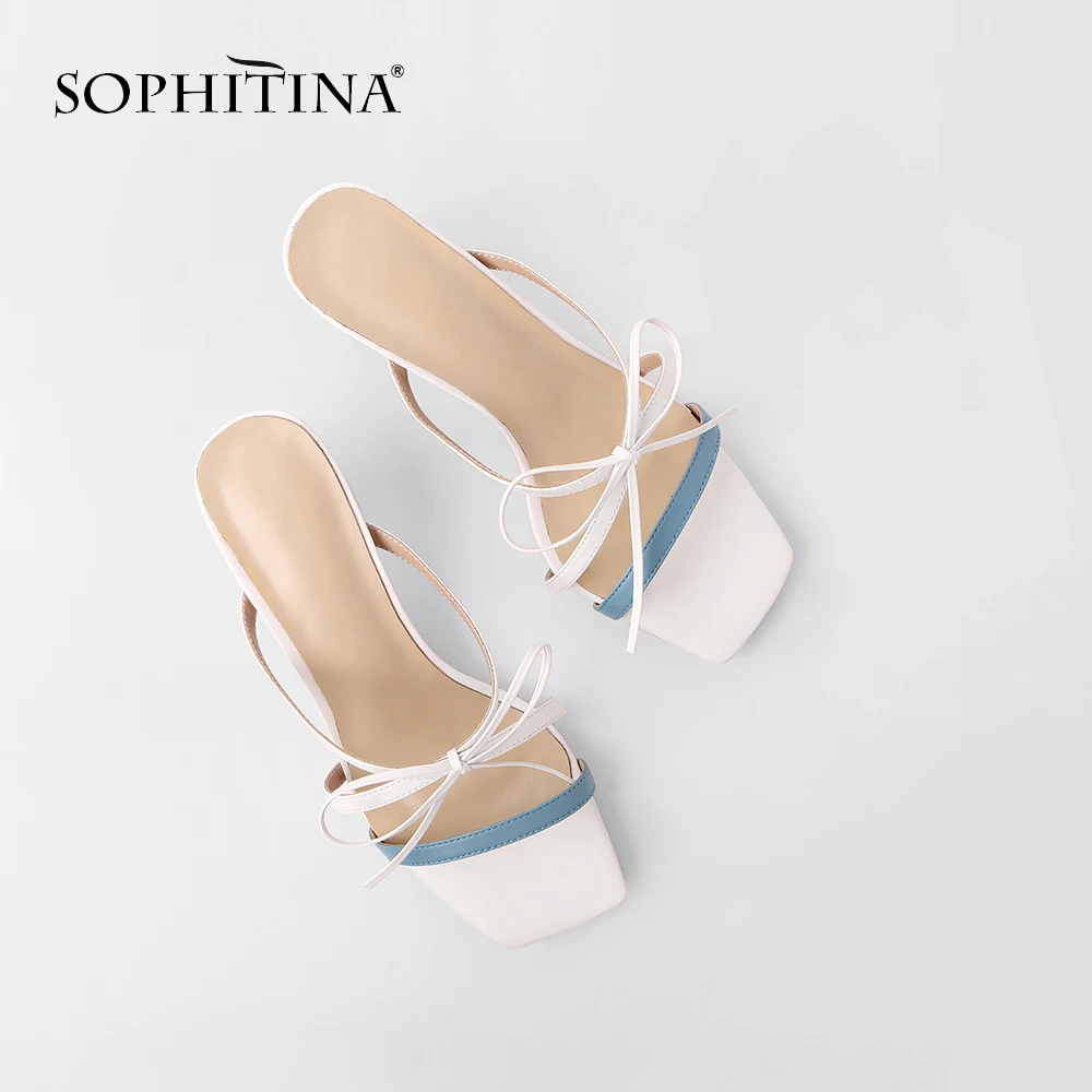 SOPHITINA/популярные женские шлепанцы; модные разноцветные туфли с квадратным носком и бантиком-бабочкой; Лидер продаж; новые шлепанцы; MO177