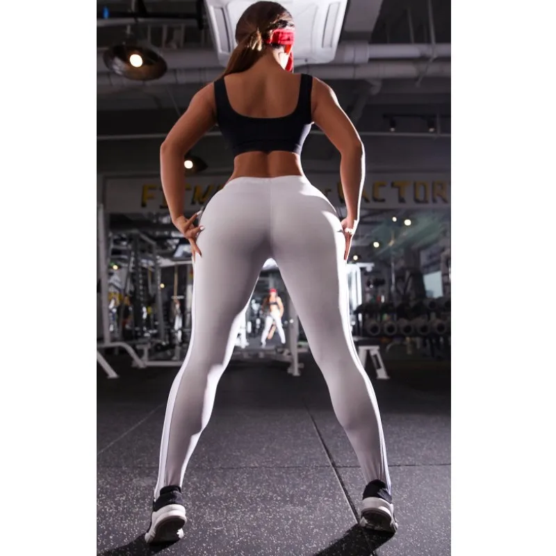 Новинка 2019 модные леггинсы 3 цвета две белые полоски высокая талия
