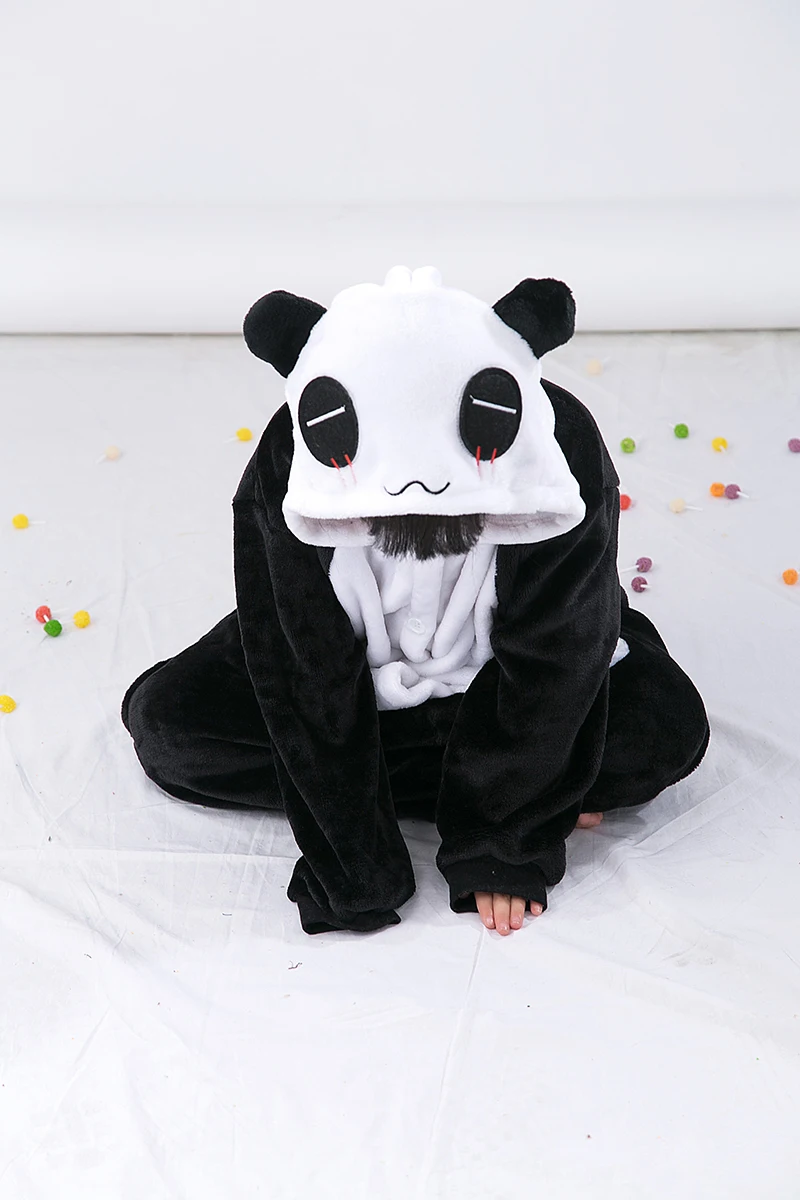 Детская Пижама комбинезон в виде панды черно белая с мультяшным животным одежда
