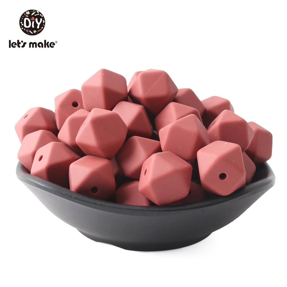 Let's Make-Cuentas de silicona octogonales para beb&eacute;, juguete sensorial cl&aacute;sico para masticar, sin BPA, joyer&iacute;a artesanal, colgante de enfermer&iacute;a, 14mm, 30 Uds.-3