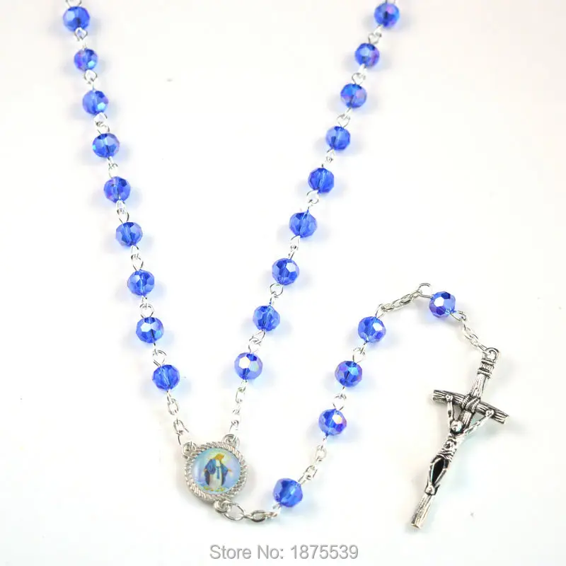 Четки из хрустальных бусин с импорочным розам мерцание 6 мм голубые граненые