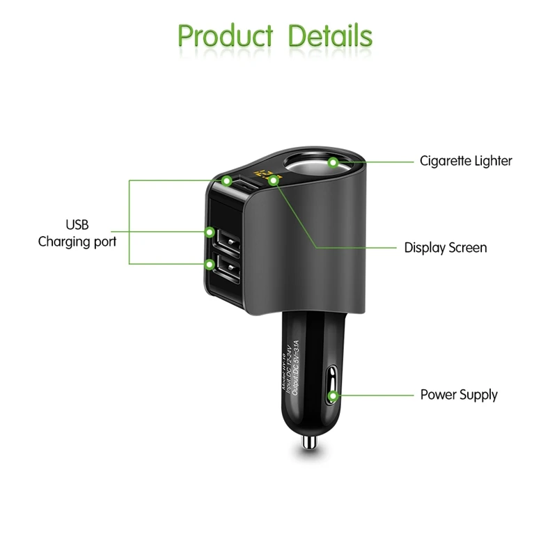 Hy10 3.1A 3 Usb быстрая зарядка автомобильное зарядное устройство адаптер с Volmeter Прикуриватель разъем для Dc 12-24 В