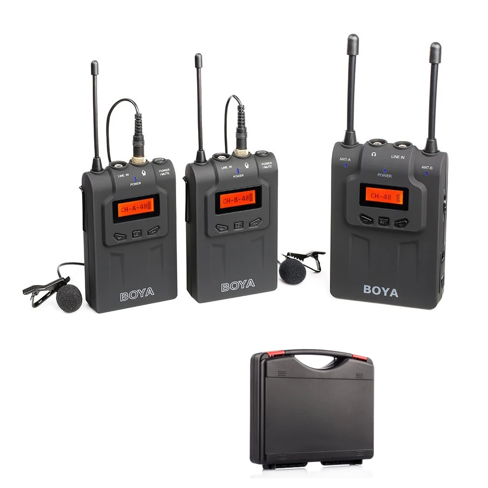 BOYA микрофон системы UHF двухканальный беспроводные ПЕТЛИЧНЫЕ + 48 каналов 6 часов