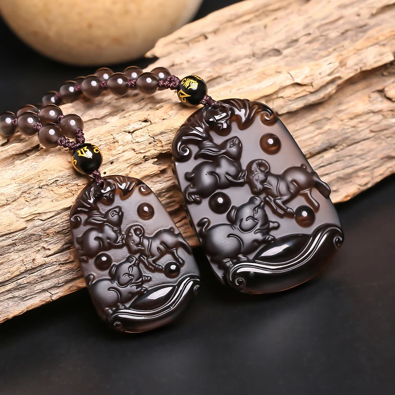 Ожерелье с подвеской из натурального камня со льдом и обсидианином для женщин |