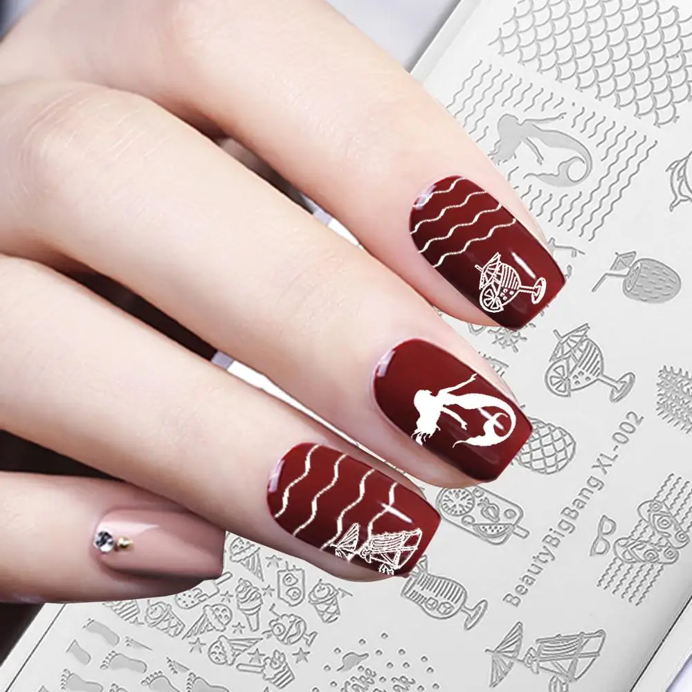 BeautyBigBang штамповочная пластина 6*12 см из нержавеющей стали, морские фрукты, кружева, Крутое изображение, инструменты для дизайна ногтей, для рукоделия, штамповочные пластины, печать