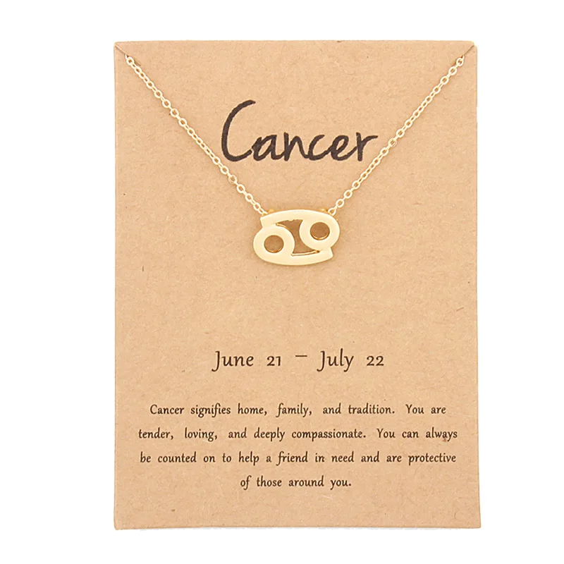 gold Cancer Золотая карта модное ювелирное изделие 12 Созвездие зодиака кулон ожерелье для женщин - Окраска металла: gold Cancer