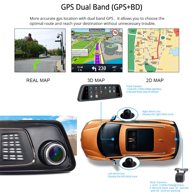 Android 5 1 FHD 4CH камеры Dash Cam 10 &quotчетырехъядерный Смарт Мультимедиа зеркало GPS Navi