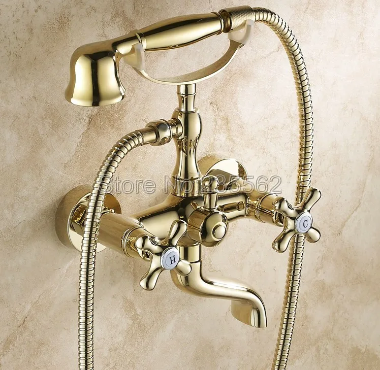 

Настенный смеситель для ванной комнаты ltf081, золотистый латунный кран для ванны с ручным распылителем