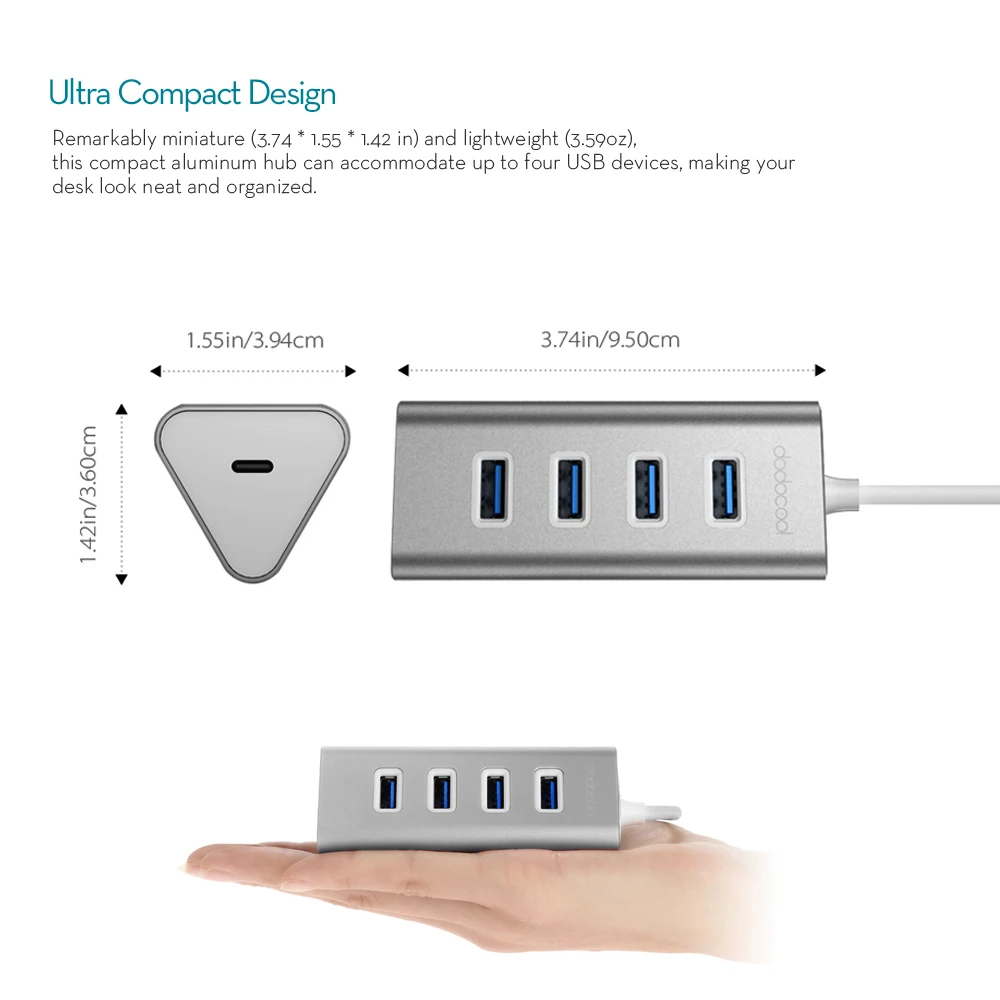 Алюминиевый адаптер dodocool с USB Type C папа на 4 порта 3 0 со стандартным женским портом