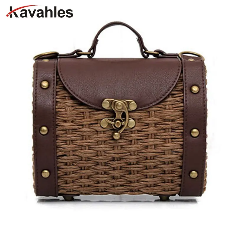 Повседневная Бостонская сумка модная винтажная соломенная ручной работы +