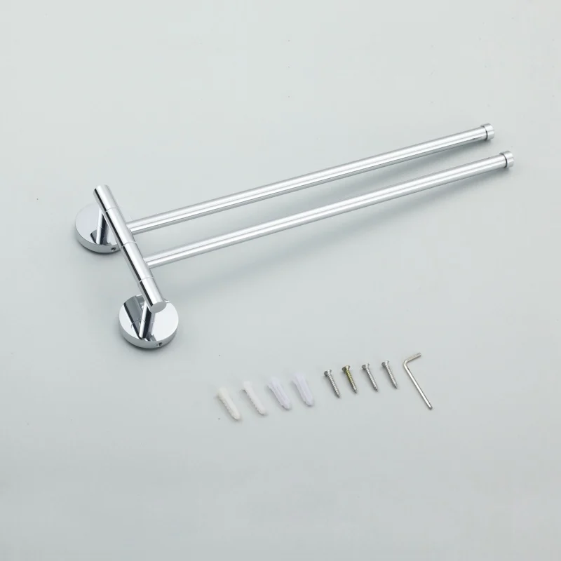 

Free shipping Bathroom accessories double towel bar chrome surface folding movable bath towel bars B-88001