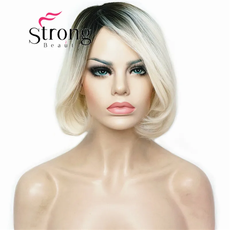 StrongBeauty короткий прямой темно-коричневый выделенный Боб, боковая обметка синтетические парики выбор цвета - Цвет: 2754 1BT613M