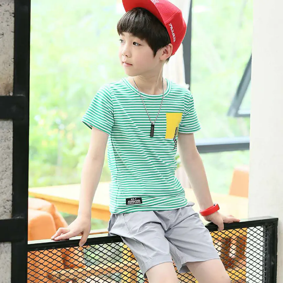 Летняя одежда для мальчиков Новые повседневные комплекты одежды детей футболка