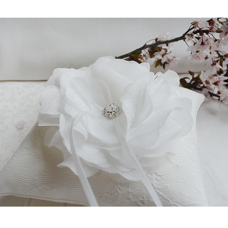 Beautiful Big Flower Wedding Ring Pillow Silks and satins Rhinestone Cushion Bride Decorations 15X15cm | Дом и сад