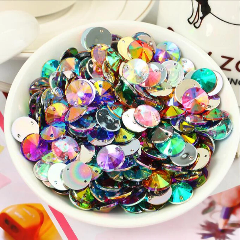 DIY Rivoli акриловые Стразы без горячей фиксации 12 мм AB цвета для шитья акриловых