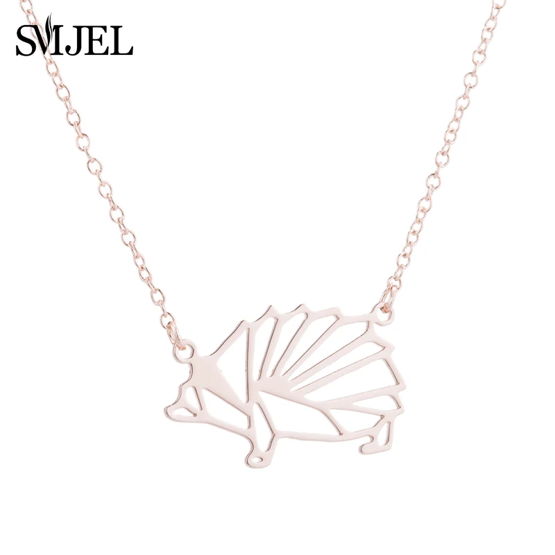 Rose Necklace SMJEL минималистичное милое геометрическое ожерелье с ежиком для женщин девочек модное животное-оригами очаровательные аксессуары для изготовления украшений - Окраска металла: Rose Necklace