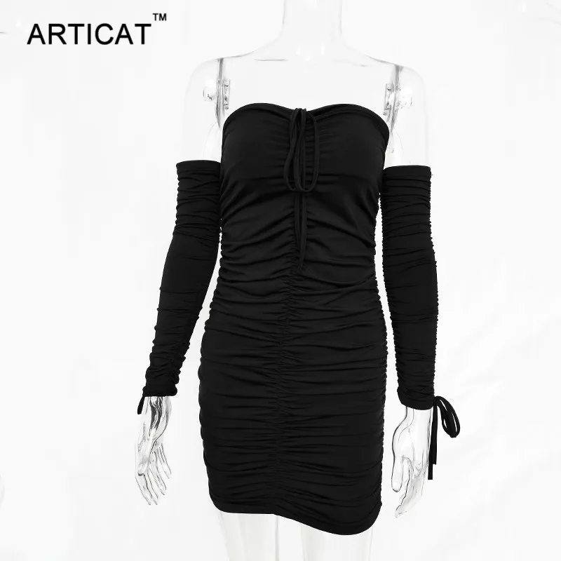 Articat, женское осенне-зимнее Бандажное платье,, сексуальное, с открытыми плечами, с длинным рукавом, тонкое, эластичное, облегающее, платья для вечеринок, Vestidos