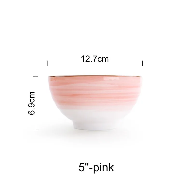 5 inch pink bowl Керамическая миска для супа, посуда, круглые фруктовые тарелки, десертное блюдо, поднос для конфет, простая и креативная Салатница Akuhome - Color: 5 inch pink bowl