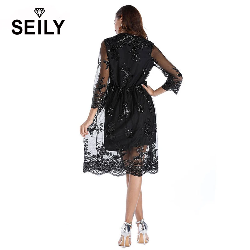 Женское кружевное платье миди с вышивкой и блестками рукавом 3/4|robe sexy femme|robe sexymidi