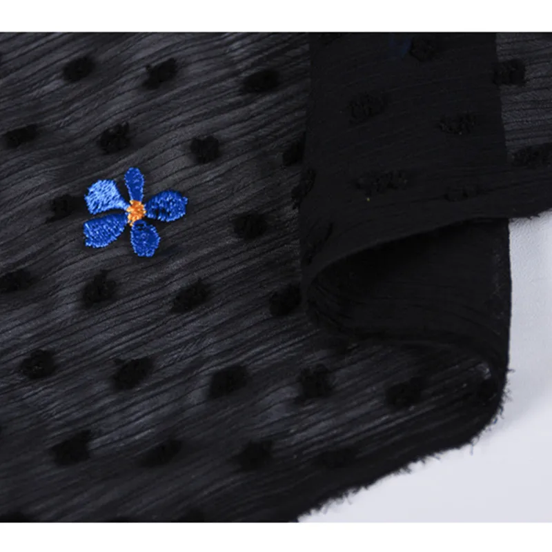 Lace63 высокого класса пользовательские ткани черного цвета с вышивкой синие цветы