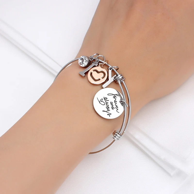 Серебряный цвет Forever and Always модный браслет любовное сердце Амулеты Браслет