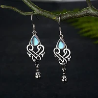 antique silver plated geometry moonstone dangle drop earrings for women vintage boho blue opal earrings zircon wedding jewelry