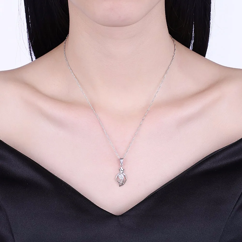 Flower Cubic Zirconia Pendant Necklace Geometric Plant Crystal Sterling Silver Chain Fashion Jewelry Women Accessories | Украшения и