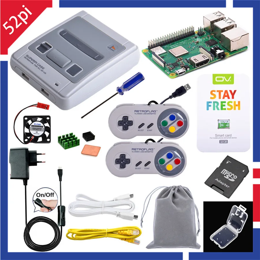 52Pi Retroflag чехол SUPERPi-J NESPi Чехол комплект с дополнительным игровым контроллером сумка для переноски для Raspberry Pi 3 B Plus/3/2B