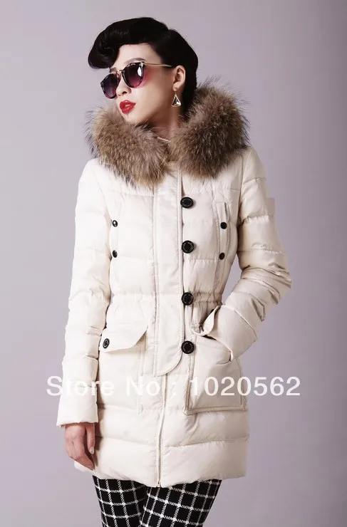 Women Fashion 2013 Winter Long Coat & Jacket Goose Down Warm Dress with Fur Collar 4 Colors Plus Size | Женская одежда