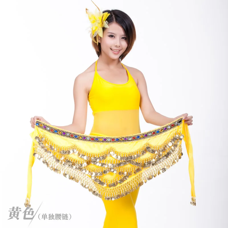 Yellow Пояс для танца живота новейший многоцветные Стразы для танца живота поясной платок с цепочками Хрустальный пояс для танца живота поясная цепь хип шарф бархат - Цвет: Yellow