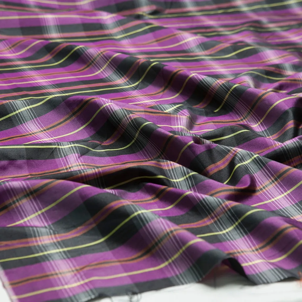 Пряжа окрашенная в фиолетовый клетку/полосатая ткань из чистого шелка dupion шитье