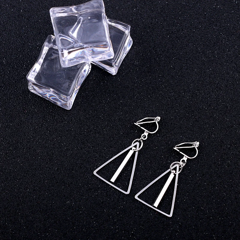 Металлические геометрические Модные женские серьги двойная подвеска колонна и треугольные Клипсы Серьги без отверстия для ушей серьга в стиле «минимализм» ювелирные изделия CE69