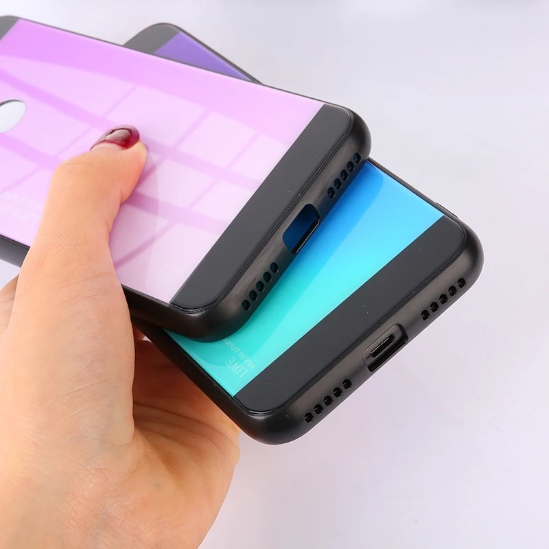 Чехол для Xiaomi MI 8 Гладкий цветной стеклянный чехол Рамка Твердый градиент задняя