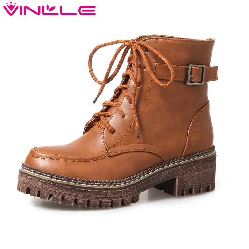 Женские ботильоны на шнуровке VINLLE желтые мотоциклетные ботинки низком
