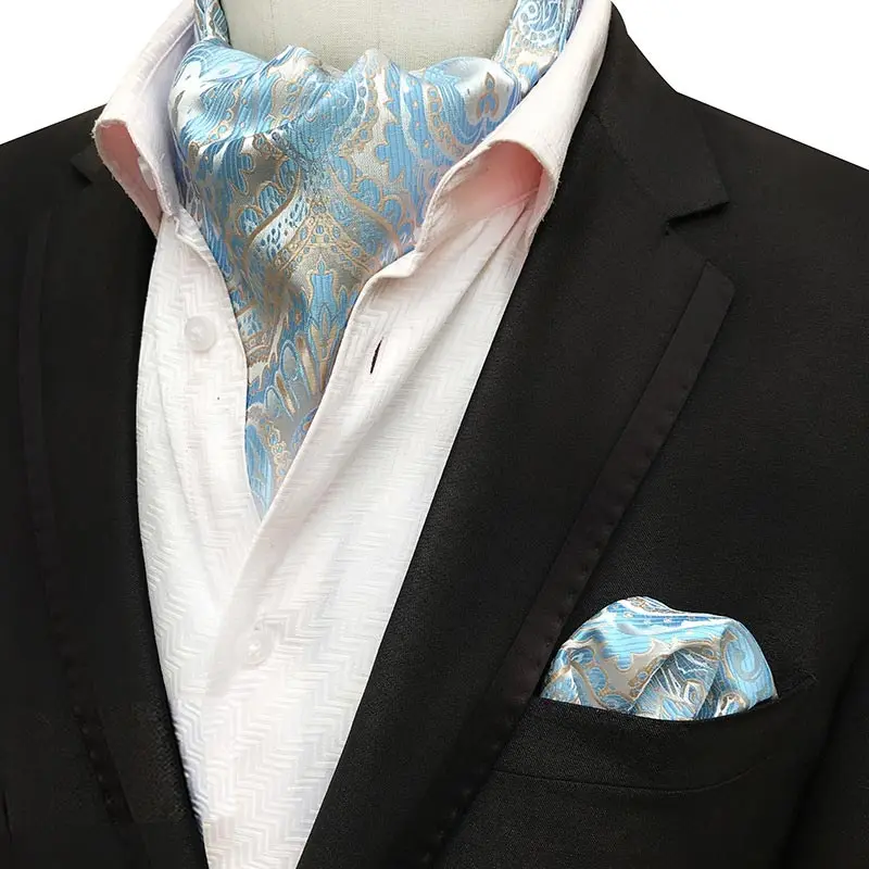Newest Men's Cravat Tie Set Handkerchief Silk Paisley Jacquard Ascot Necktie Sets Pocket Square for Business Wedding Party