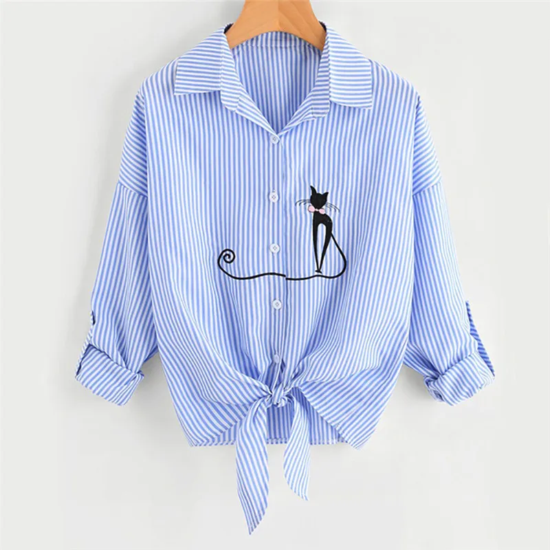 women new arrivals Cat Knotted tee shirt summer stripe t harajuku top harry styles friends femme manche longue cg | Женская одежда