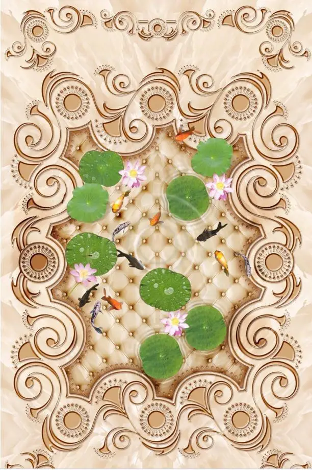 Европейские 3d фрески для пола нефритовые рельефные виниловые обои из ПВХ